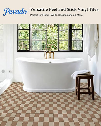 Peel and Stick Floor Tile, Checkered Vinyl Flooring Waterproof, Snap-proof DIY Flooring Tiles for Bathroom, Kitchen, Fireplace, Wall, Backsplash, No residue, 20 Tiles-7.87" Thin Ver, Terracotta