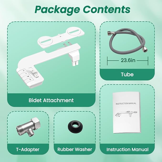 Bidet Attachment for Toilet,Self Cleaning Slim Bidets for Toilets,Non-Electric Dual Nozzle for Frontal & Rear Wash,White
