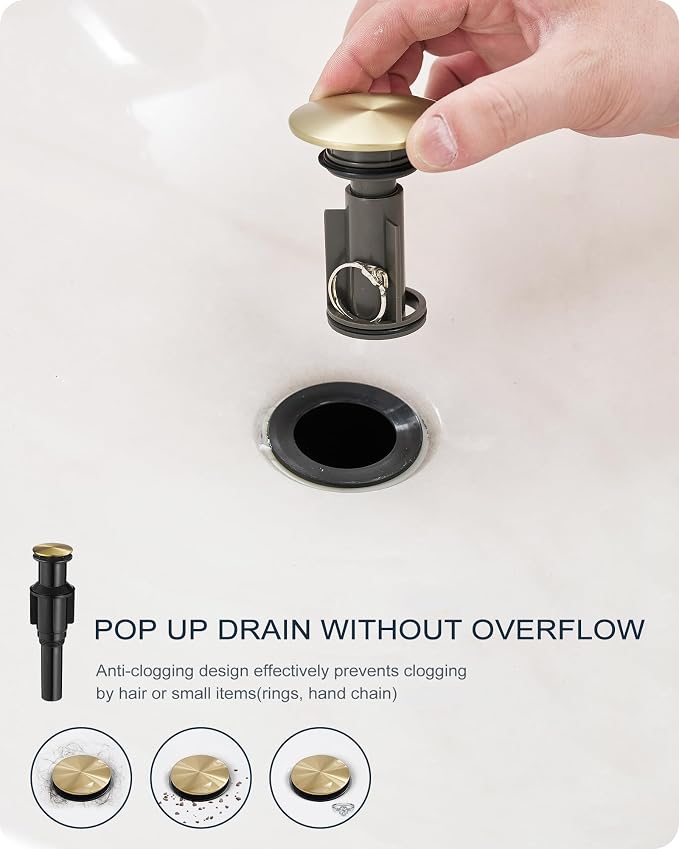 Gold Vessel Sink Faucet, Brass Tall Bathroom Sink Faucet One Hole with 1 Handle, Pop Up Drain, cUPC Supply Hoses & Aerator for Above Counter Basin, Arched Spout Design, 5 Mins Quick Installation