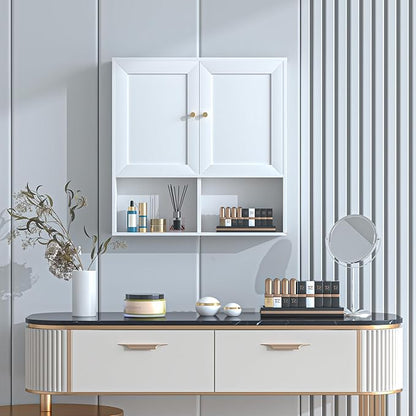 Bathroom Wall Cabinet, Medicine Cabinet with 2 Door and Adjustable Shelves,3-Tier Wood Hanging Storage Over The Toilet,White Wall Mounted Cabinet for Bathroom, Kitchen,Laundry Room