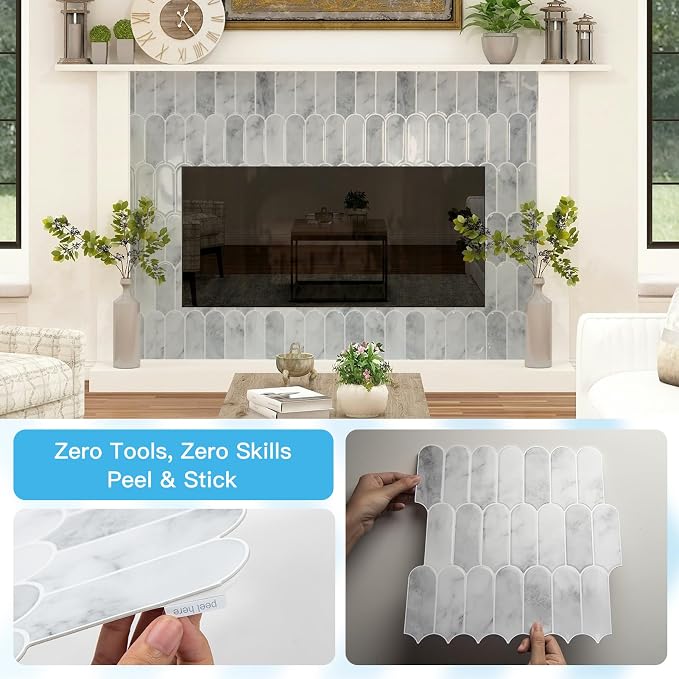 Art3d Arrowhead Design Tile Peel and Stick Backsplash, 10-Pack, Gray Marble | 12 x 12 Inch, Thickened Design, Heavy-Duty, Stain-Resistant, Durable, for Kitchen, Living Areas, Ideal for New Home Buyers
