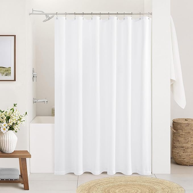 White Linen Shower Curtain for Bathroom Water Repellent 72x72 Inch | Luxury Elegant, Textured Shower Curtains, Cloth Cotton Fabric, Boho Farmhouse Decor, Bath Drapes, with Hooks, 72 x 72 Inches