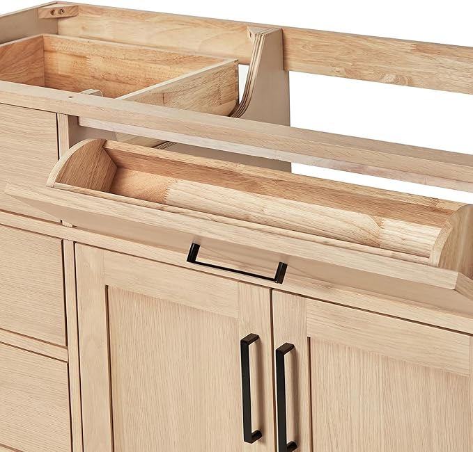 ARIEL Hepburn 66-inch Bathroom Vanity Base Cabinet,Solid Wood, 2 Soft Closing Doors, 9 Dovetail Drawers, White Oak