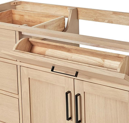 ARIEL Hepburn 66-inch Bathroom Vanity Base Cabinet,Solid Wood, 2 Soft Closing Doors, 9 Dovetail Drawers, White Oak
