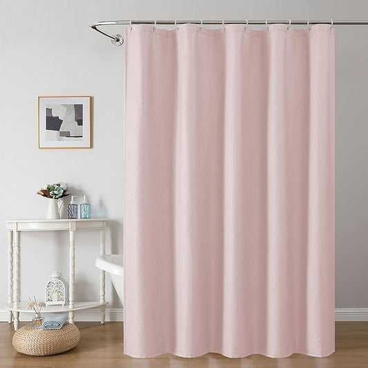 OWENIE Pink Shower Curtain for Bathroom 78 Inches Eatra Long, Elegant 3D Embossed Textured Cloth Waffle Shower Curtain, Modern Luxury Hotel Style, Water Repellent, Machine Washable, 54X78, Pink