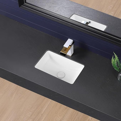 Undermount Bathroom Sink 17x11 Inch Small Bathroom Sink White Porcelain Ceramic Bathroom Under Counter Lavatory Vanity Sink Basin Rectangular Undermount Sinks with Overflow