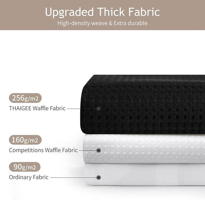 Black 256GSM Waffle Weave Shower Curtain, 72"x84" | Extra Long with Weighted Hem & Rustproof Grommets-Water-Repellent Polyester, Hotel Spa Style for Bathroom,RV,Apartment
