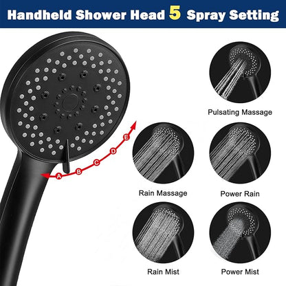 NearMoon Shower Head with Hose, High-Pressure Stainless Steel 8'' Rain Shower and 5 Settings Handheld Spray Combo with Push Button Flow Control for Easy Operation (Matte Black)