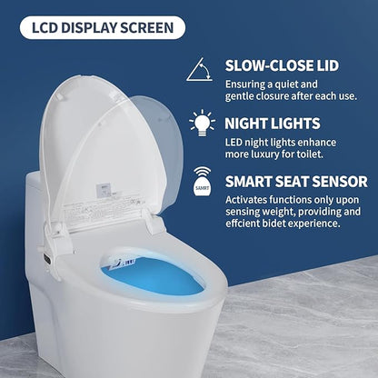 CCV Elongated Bidet Toilet Seat, Smart Heated Toilet Seat, Electric Bidet with Warm Water & Dryer, Feminine Wash, Self-Clean Stainless Steel Nozzle, Adjustable Water Pressure, Night Light