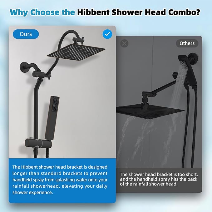 Hibbent 10'' Rainfall Shower Head with 4-Spray Handheld, Oil Rubbed Bronze | cUPC Certified High Pressure Showerhead Combo, 12'' Adjustable Extension Arm, Extension Bar, Easy Reach Holder, 71'' Hose