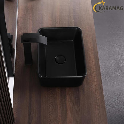 Black Vessel Sink Rectangle 16"x12" Bathroom Sink Rectangular Modern Above Counter 16 Inch Small Bathroom Sinks Matte Black Porcelain Ceramic Vessel Vanity Sink Art Basin