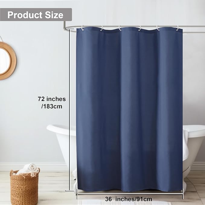 OVZME Zora 36 x 72 Inch Stall Fabric Shower Curtain - Soft Small Shower Curtain for Bathroom for Narrow Stall Size, Machine Washable Water Resistance, Hotel Style, Dusty Blue
