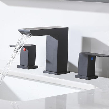 VCCUCINE Black Waterfall Bathroom Faucet 8 Inch Widespread Bathroom Sink Faucet 3 Hole,Modern Matte Black Vanity Bathroom Faucets for Sink with Pop Up Drain and Supply Lines