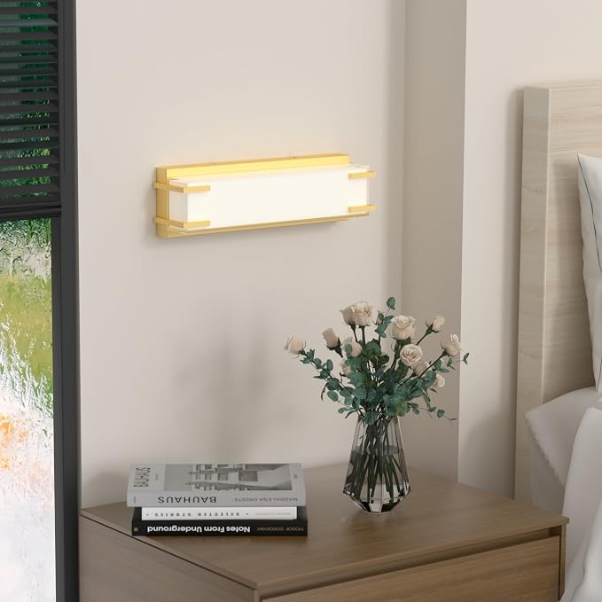 LED Bathroom Light Fixtures Over Mirror 16” Vanity Light with Milky White Lampshade 4000K Daylight Gold Bath Bar (Gold)
