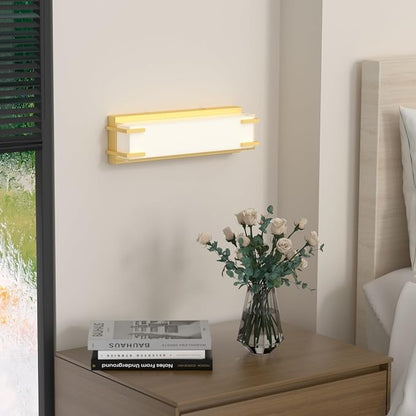 LED Bathroom Light Fixtures Over Mirror 16” Vanity Light with Milky White Lampshade 4000K Daylight Gold Bath Bar (Gold)