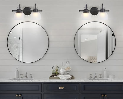 JONATHAN Y 5.75" Oil Rubbed Bronze Modern Bathroom Vanity Light, 2-Light LED Wall Sconce, Clear Glass Bell Shade for Mirror Hallway Kitchen, ETL Listed, LED Bulb Included (JYL7408C)