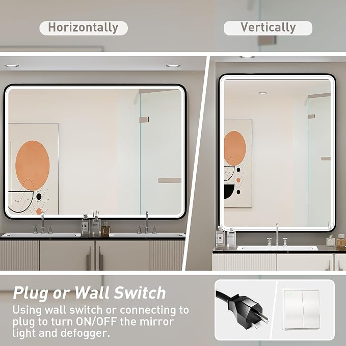 LED 43x36 Inch Lighted Bathroom Mirror,Gold Frame,3 Color