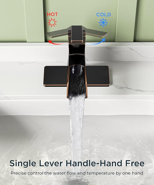 FORIOUS Waterfall Bathroom Sink Faucets 1 or 3 Holes Oil Rubbed Bronze, Single Handle Faucet for Bathroom Sink Vanity Restroom Farmhouse