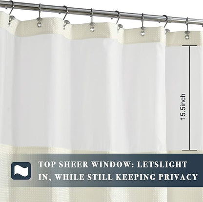 N&Y HOME Extra Long Cream Waffle Weave Shower Curtain with Snap-in Fabric Liner & Hooks Set - 71" x 84", Hotel Style & Mesh Top Window, Machine Washable - 71x84 Inches, Cream