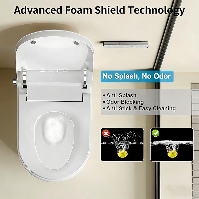 Smart Toilet with Bidet, Foam Shield, UV-C Light, Blackout Flush, Dual Auto Flush, Heated Seat, Air Dryer, Modern Elongated Japanese One Piece Bidet for Bathrooms