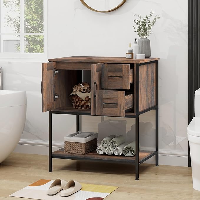 YOURLITE Bathroom Vanity, 30" Rustic Brown Bathroom Vanity with Sink Combo Set, Farmhouse Modern Wood Bathroom Cabinet with Black Ceramic Vessel Sink