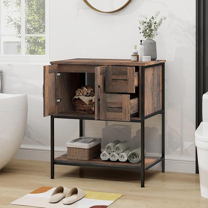 YOURLITE Bathroom Vanity, 30" Rustic Brown Bathroom Vanity with Sink Combo Set, Farmhouse Modern Wood Bathroom Cabinet with Black Ceramic Vessel Sink