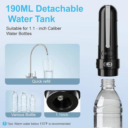 Electric Portable Bidet for Camping & Business Trips, Black | Pocket size whisper-quiet handheld sprayer 3 pressure modes 1600mAh Long-lasting Battery USB-C Rechargable IPX7 Waterproof