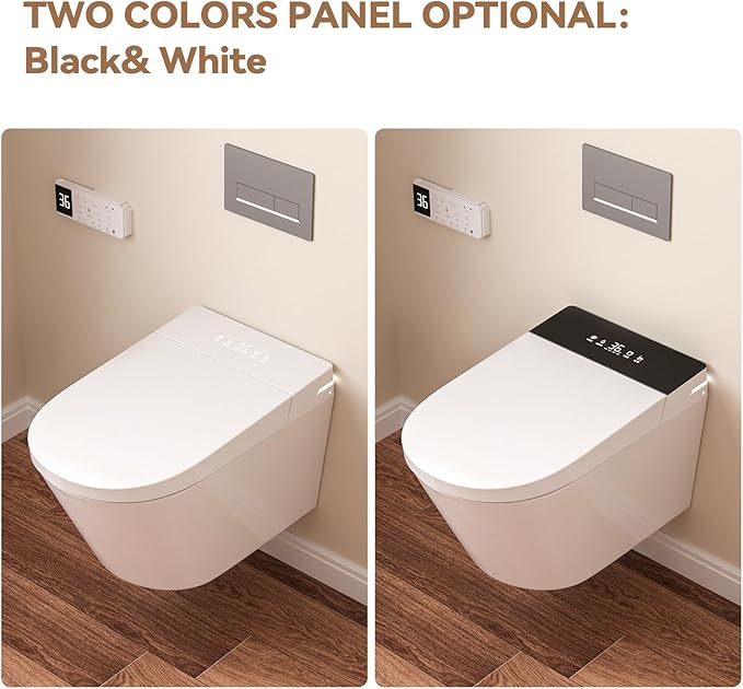 Wall Hung Smart Toilet, Elongated Wall Hung Toilet with Bidet Built In, Heated Seat, Warm Water Wash, Air Dryer, Auto Flush, Foot Sensor Flush, Auto Open and Close Lid