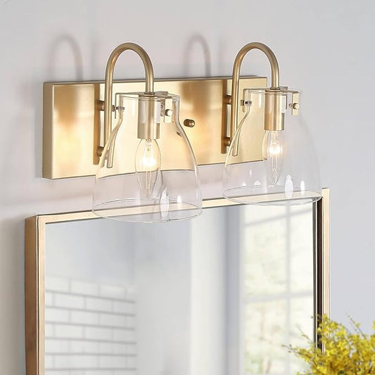 KSANA Gold Bathroom Light Fixtures, 2-Light Modern Vanity Lights for Bathroom, 13.5-inch Bathroom Lighting Lights Over Mirror