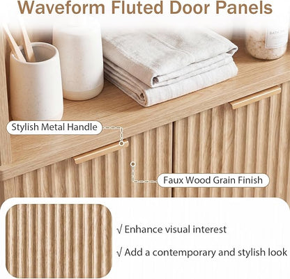 Giantex 68" Tall Corner Cabinet with Fluted Doors (Oak) | Modern Bathroom Floor Storage Cabinet, 6-Tier Space Saver Display Shelves for Kitchen, Living Room, Hallway, Laundry