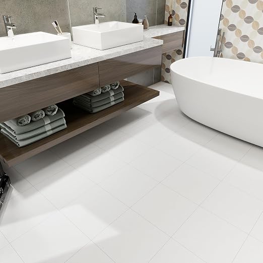 10-Pack 12"x12" Peel and Stick Floor Tiles Waterproof Self Adhesive Vinyl DIY Flooring for Bedroom, Bathroom, Kitchen, RV, Cover 10 Sq. Ft, Matte White