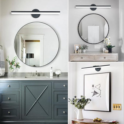 24inch LED Modern Black Bathroom Vanity Lighting Fixtures Over Mirror Vanity Light for Bath Matte Black Wall Sconce Lights for Bathroom (White Light 6000K)