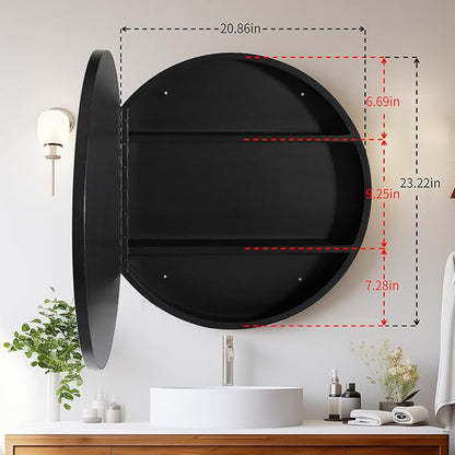 Movo Medicine Cabinet Round 24 Inch x 24 Inch Bathroom Cabinet Mirror, Circular Storage Cabinet Surface Mounted