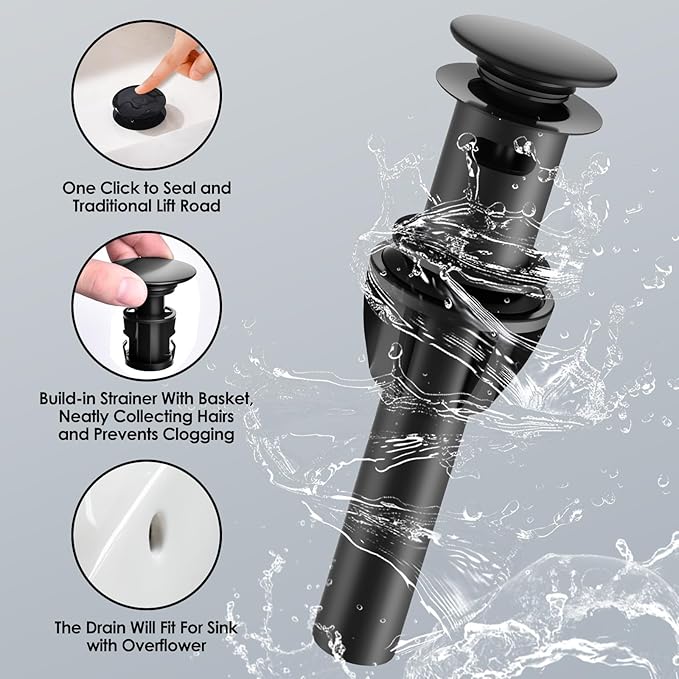 Two Handle 4 inch Black Bathroom Faucet, Bathroom Sink Faucet for 3 Holes with Pop-up Drain and 2 Supply Hoses, Lead-Free