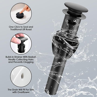 Two Handle 4 inch Black Bathroom Faucet, Bathroom Sink Faucet for 3 Holes with Pop-up Drain and 2 Supply Hoses, Lead-Free
