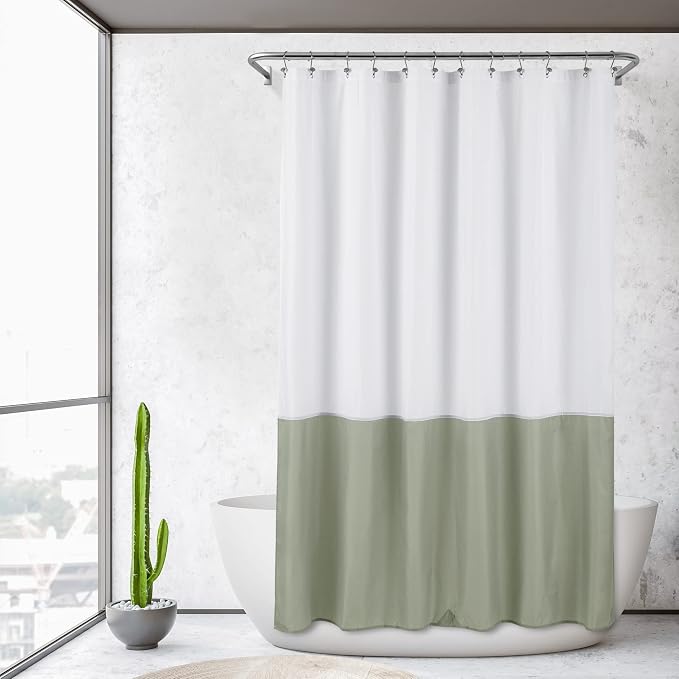 ALYVIA SPRING Waterproof Fabric Shower Curtain or Liner White/Sage, 72x72 | 3 Magnets, Soft Cloth & Hotel Quality, Machine Washable, Light-Weight, Standard Size