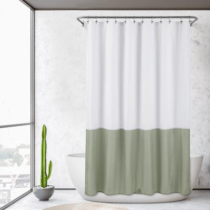 ALYVIA SPRING Waterproof Fabric Shower Curtain or Liner White/Sage, 72x72 | 3 Magnets, Soft Cloth & Hotel Quality, Machine Washable, Light-Weight, Standard Size