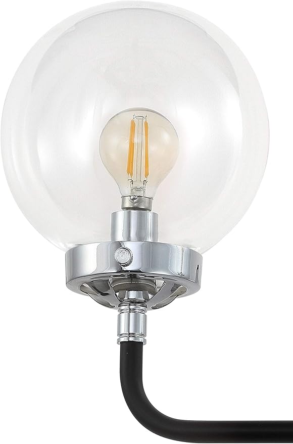 JONATHAN Y 22" Chrome/Black 3-Light LED Wall Sconce Vanity Lighting, Clear Glass Globe Shade Modern Contemporary Sconce for Bathroom Mirror, Hallway, UL Listed (JYL9058A)