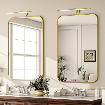 24x36 Inch Gold Bathroom Vanity Mirror for Over Sink | Rectangle Wall Mirror for Bathroom with Round Corner, Hangs Horizontally Vertically for Living Room, Bedroom as Home Decor