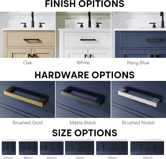 80-Inch Bathroom Vanity with Double Sinks W/ 4 Doors & 4 Drawers & 2 Flip Drawers, Navy Blue Vanity W/Matte Black Handles