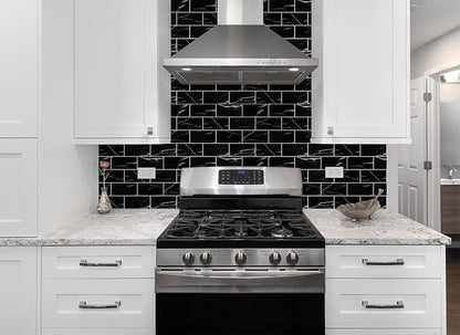 StyloVue 100 Pieces Peel and Stick Backsplash for Kitchen, 3" x 6" PVC Subway Tile Upgraded Nero Marquina with White Grout Backsplash Stick on Tile Elevate Kitchen, Bathroom, Fireplace,RV