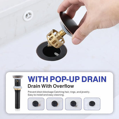 Bathroom Faucet with Sprayer, Oil Rubbed Bronze 2 Handles with Pop-Up Drain | Kablle 3 Holes Pull Out 4 inch Centerset Laundry Bar Basin Pull Out Faucet with Pop-Up Drain, KBL-MP-6002ORB-CL