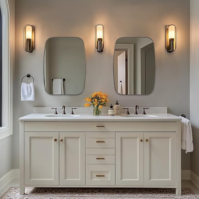 Brushed Bronze Bathroom Mirror, 20x28 Oblong Mirror with Stainless Steel Metal Frame, Oval Vanity Mirror for Over Sink, Modern Anti Rust Wall Mounted