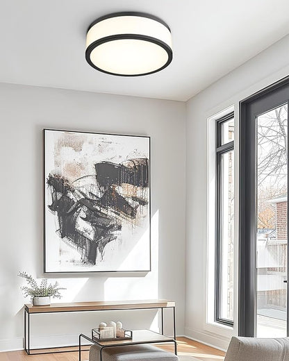 LED Flush Mount Ceiling Light, 15 inch, 24W Dimmable 3000K 4000K 5000K Matte Black Modern Round Ceiling Light Fixture for Kitchen, Hallway, Bathroom, Stairwell, LMS-054