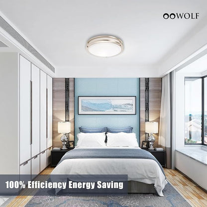 12inch LED Flush Mount Ceiling Light Fixture Dimmable Brushed Nickel, Easy Install Ceiling Lamp Fixture Without Flicker, Super Bright 36W 3600LM 5CCT Warm to White Light 3000K to 6000K 2-Pack