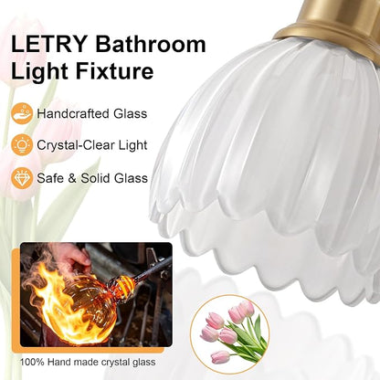 Bathroom Light Fixtures, 5-Light Brushed Gold Vanity Lights for Bathroom with White Tulip Glass Shade, 30" Vintage Bathroom Vanity Lighting Fixtures Over Mirror for Bedroom Living Room Hallway
