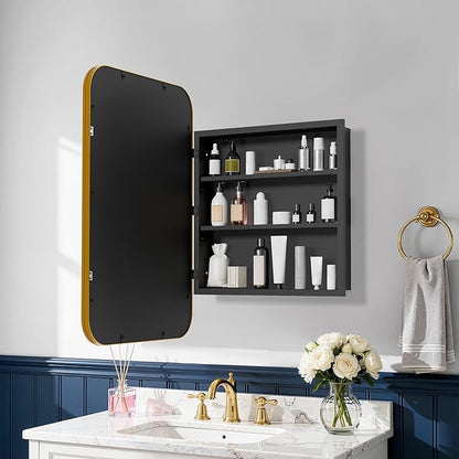Casaphoria 30" H x 20" W Bathroom Medicine Cabinet with Mirror, Metal Frame Wall Medicine Cabinets Mirrors, Wall Mirror Cabinet, Gold
