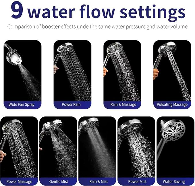 Filtered Shower Head with Handheld, Magnetic Adjustable, Chome | High Pressure 9 Spray Modes, 10-Stage Water Filtration System, Anti-Clog Nozzles, 60-Inch Long Hose