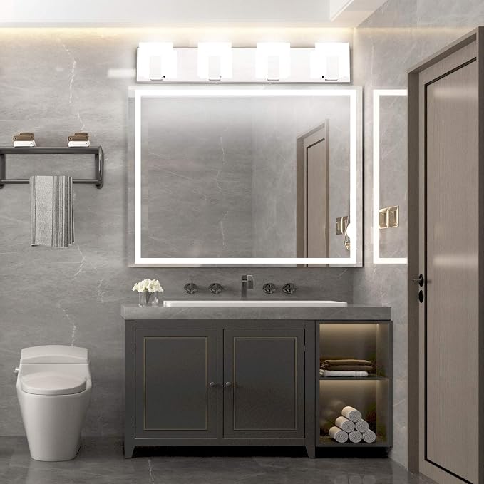 Aipsun 4 Lights Modern LED Vanity Light for Bathroom Frosted White Acrylic Chrome Up and Down Bathroom Wall Light Fixtures Over Mirror(White Light 6000K)