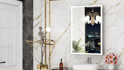 ACEMIRO 20"×30" Bathroom Mirror Cabinet, Recessed Lighted Medicine Cabinet with Mirror, Dimmable 3 Color Lights, Clock & Room Temp Display, Defogger, LED Bathroom Cabinet with Storage, Left Hinge